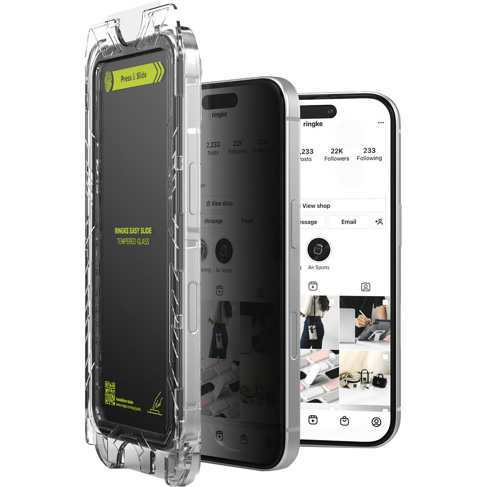 Szkło prywatyzujące na ekran z aplikatorem Ringke Easy Slide 2-Pack Privacy do Apple iPhone 16 / iPhone 15, 2 sztuki